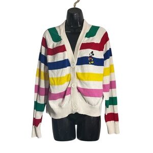 Mickey Mouse Jacquard Knit Colorful Women's Cardigan Size Large